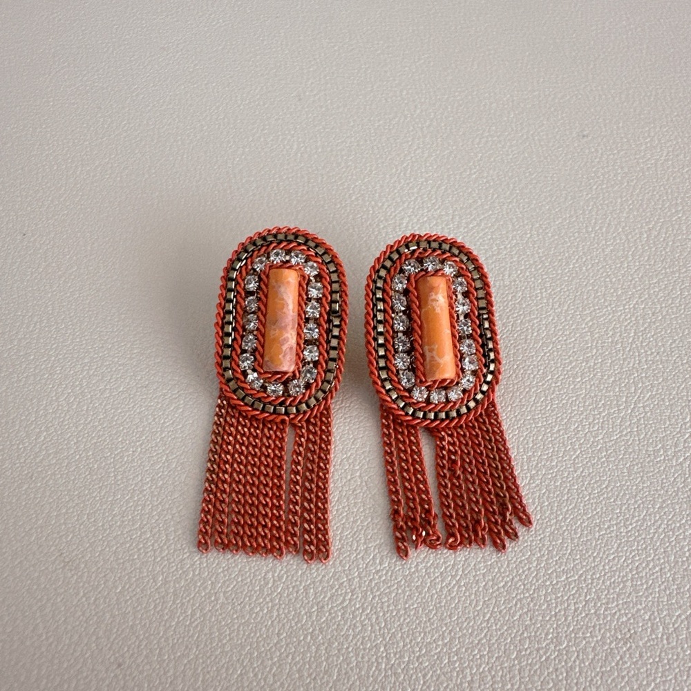 Orange and Silver Fringe Earrings